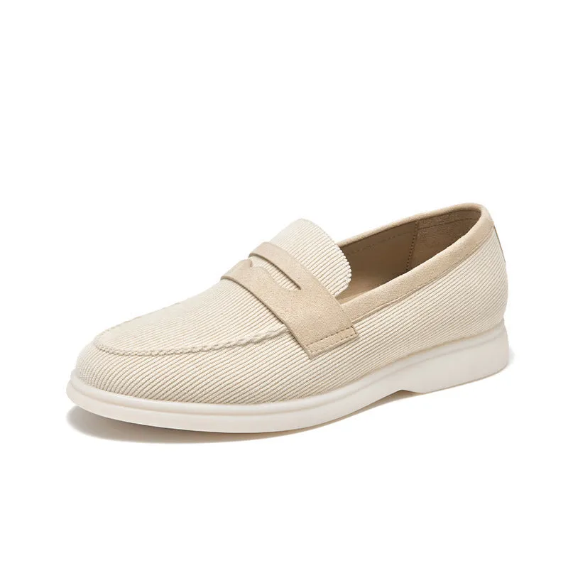 BeauToday Handmade Corduroy Walking Penny Loafers Slip On Flat for Women