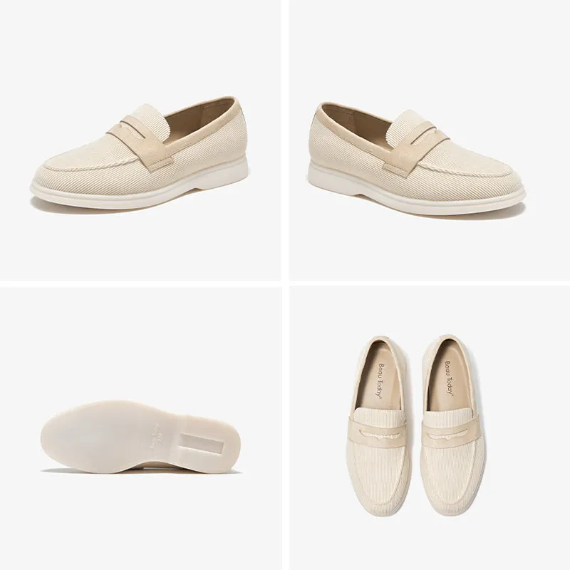 BeauToday Handmade Corduroy Walking Penny Loafers Slip On Flat for Women