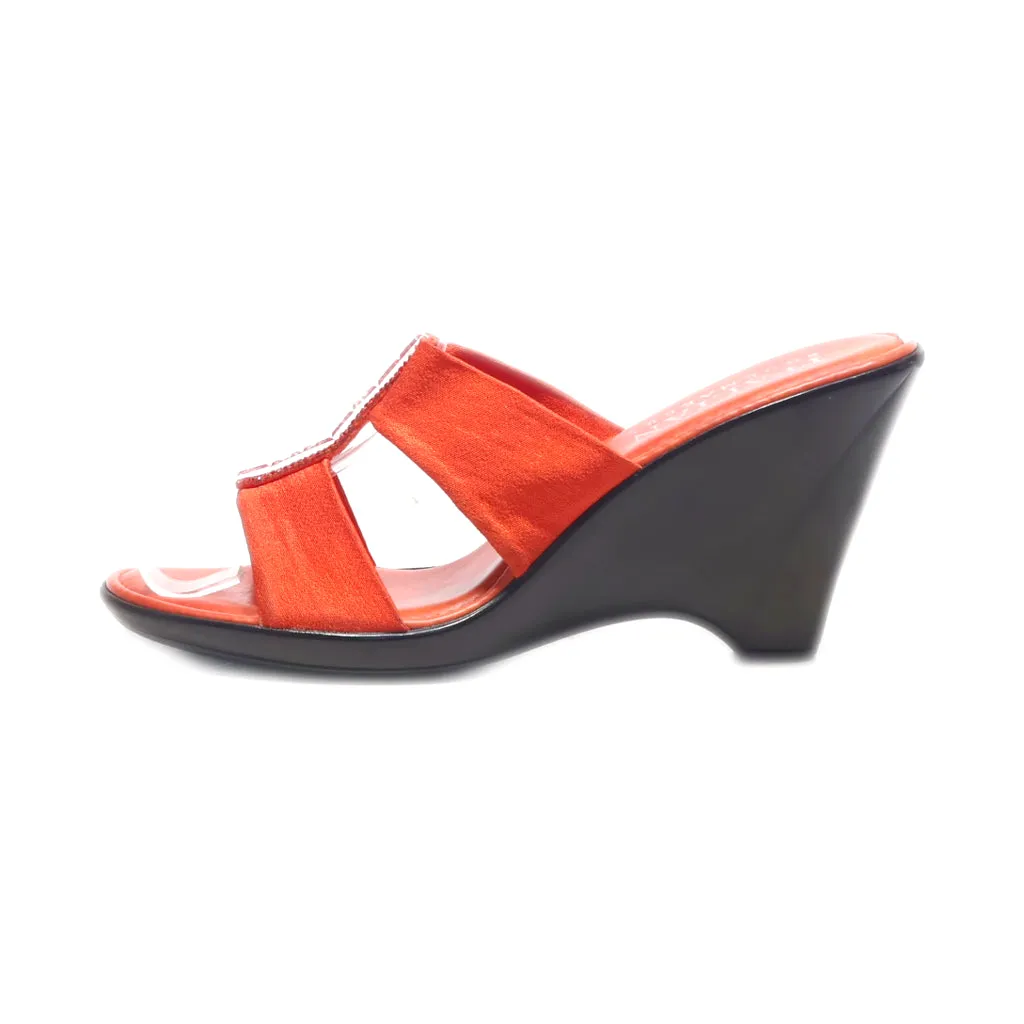Italian Shoemakers Wedge Sandals Fabric Orange Colour For Women